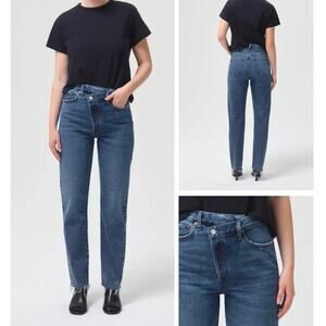 AGOLDE Criss Cross Straight Jeans in Range Blue Raw Hem Button Fly - Size 32